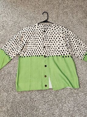 Polka Dot Green Block-Color Cardigan